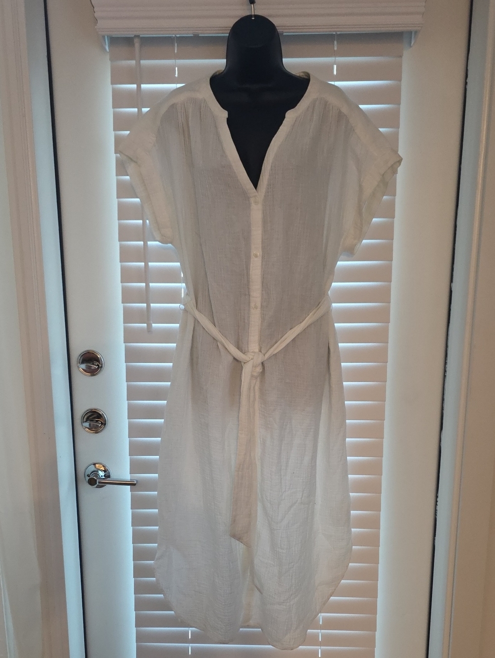Gap White Cotton Gauze V-Neck Tunic Midi Shirt Dress Size L